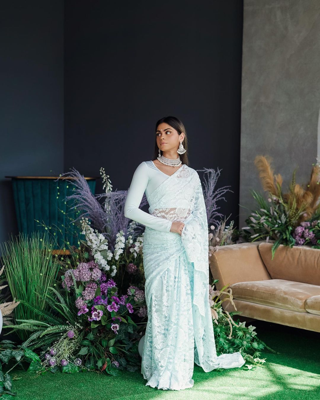 black maid of honor dress Indian Sari Dress with Gold Embroidery