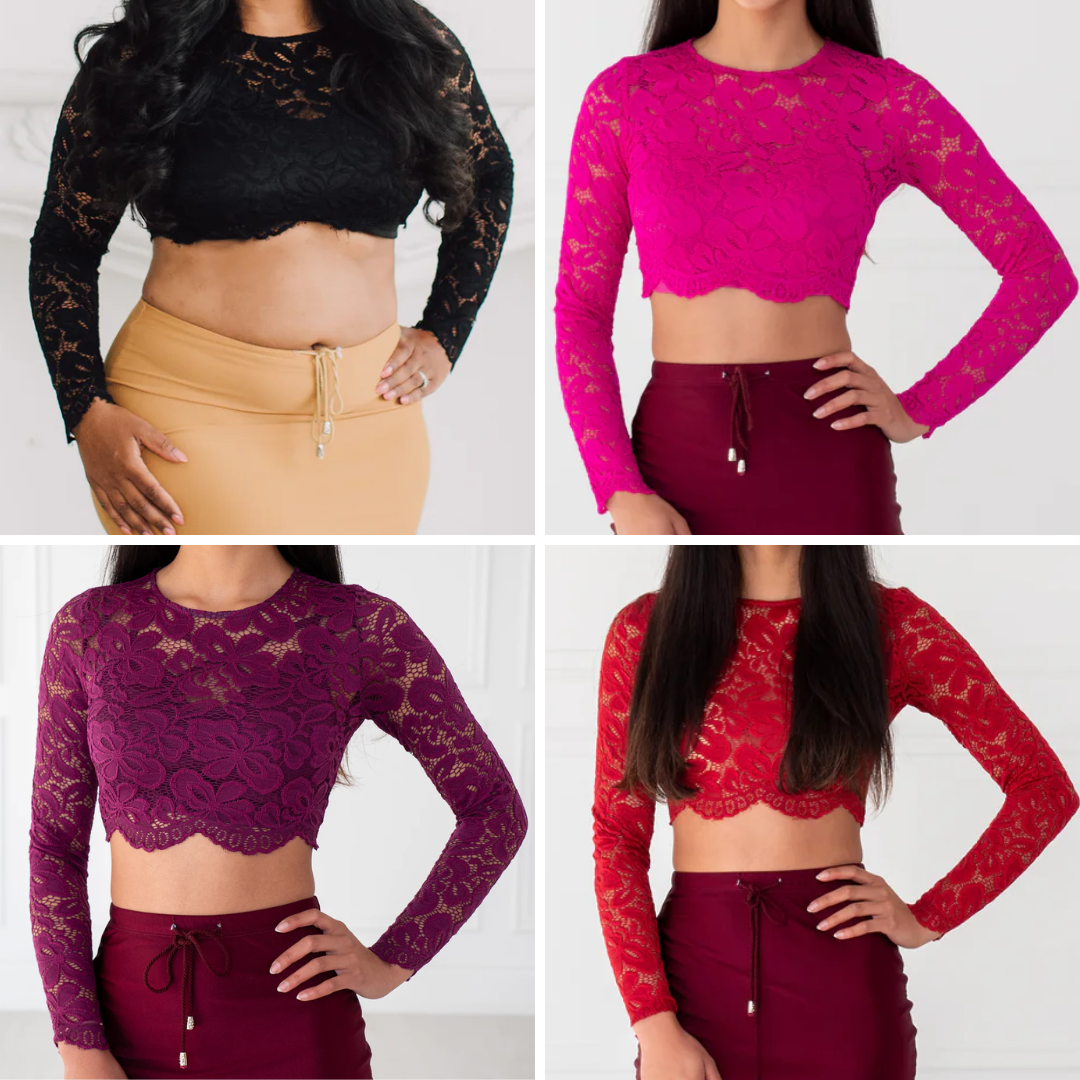 Imperfect Long Sleeve Lace Crop Top