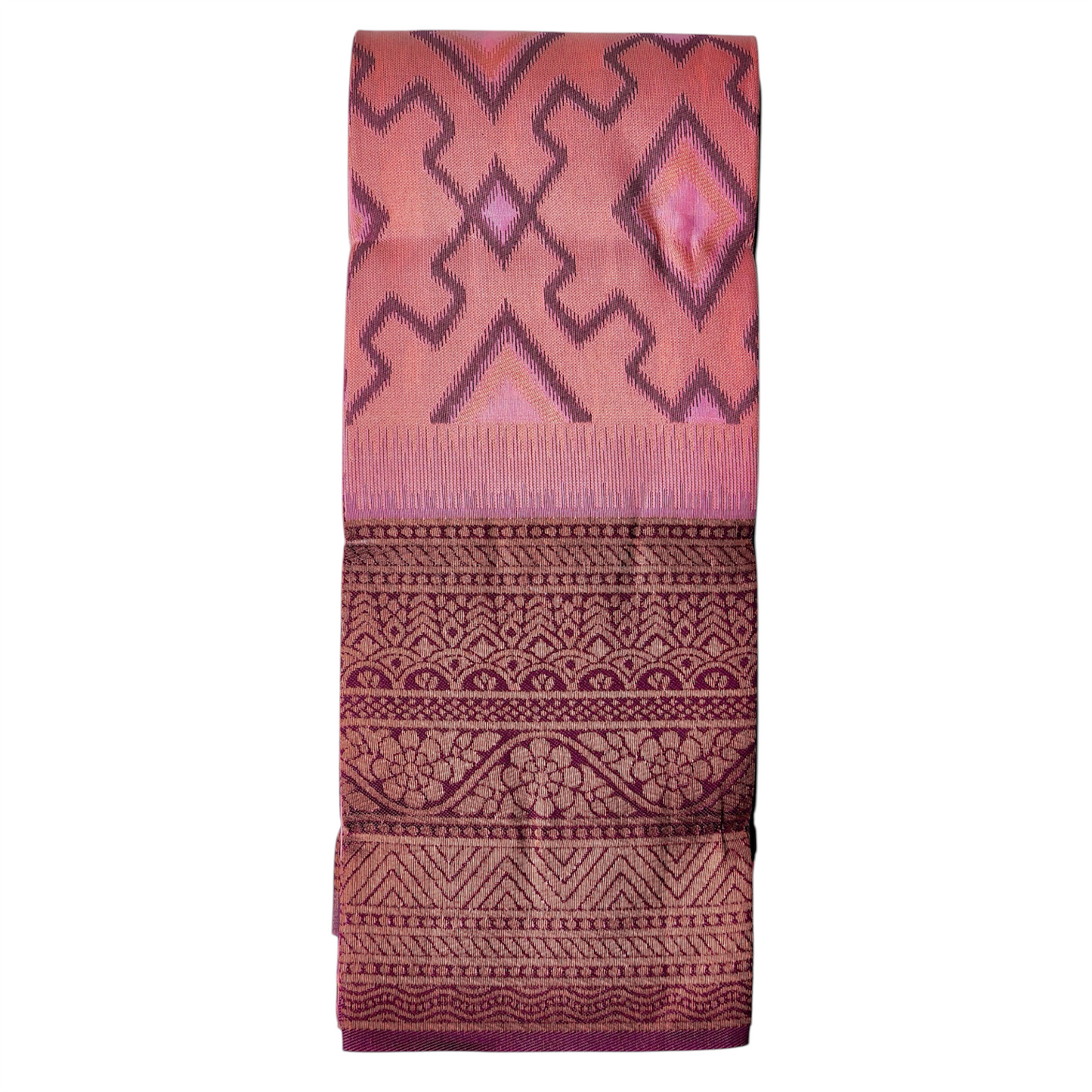 Pink and Dusty Purple Geometric Kanchi Cotton Saree (Ready-To-Ship)