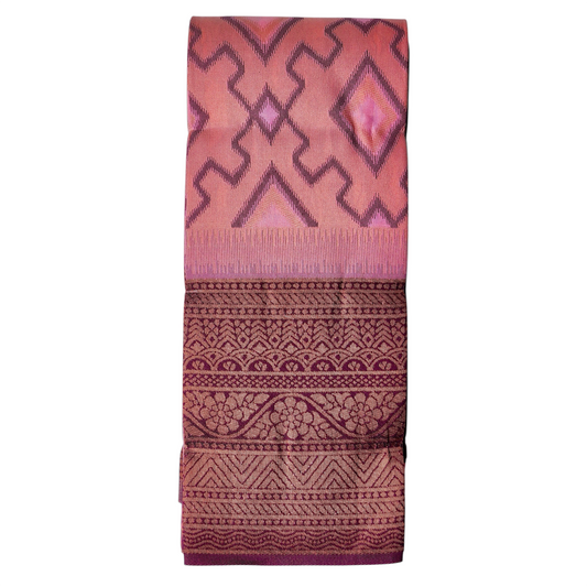 Pink and Dusty Purple Geometric Kanchi Cotton Saree (Ready-To-Ship)