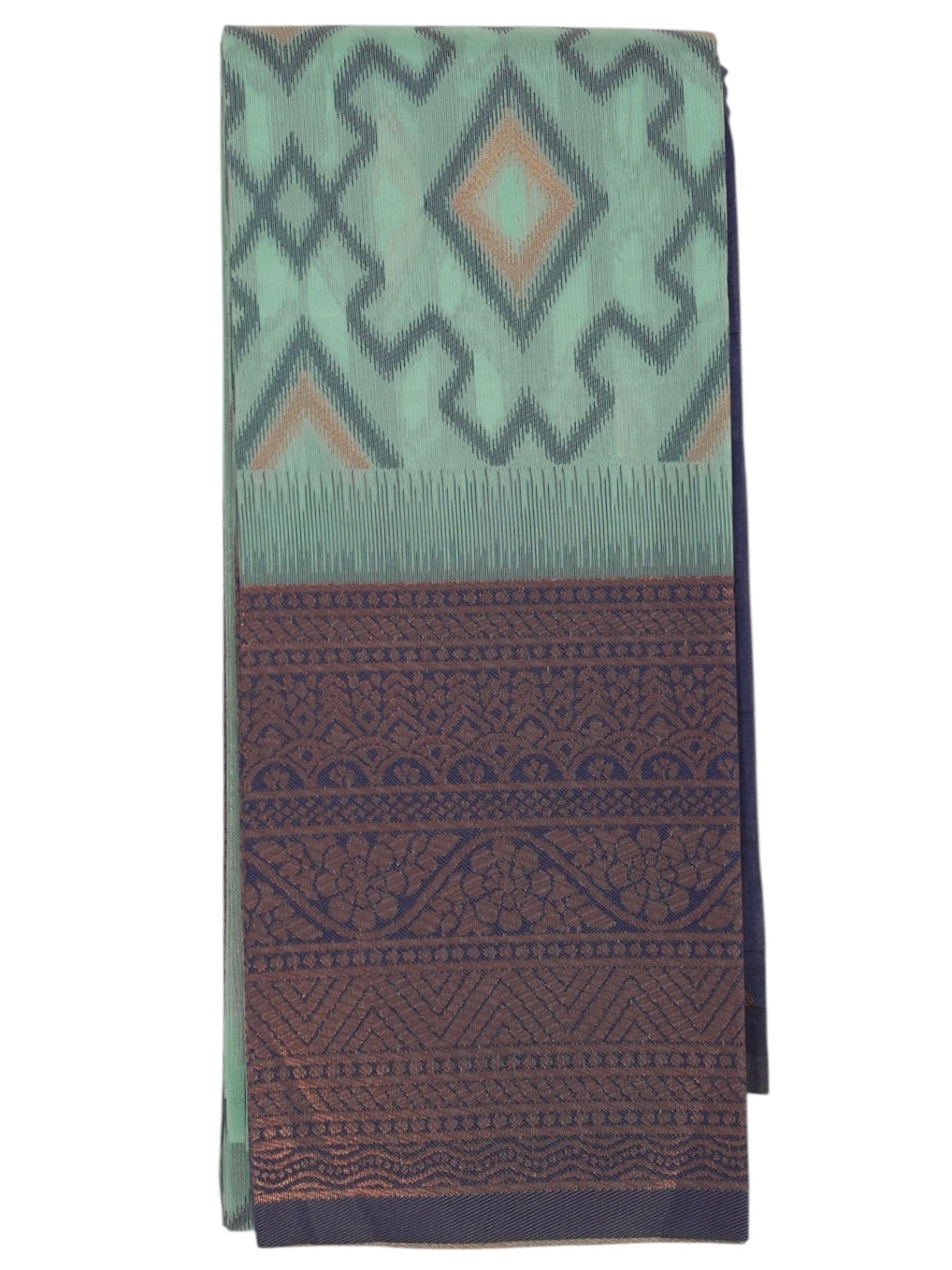 Light Blue & Dark Blue Geometric Kanchi Cotton Saree (Ready-To-Ship)