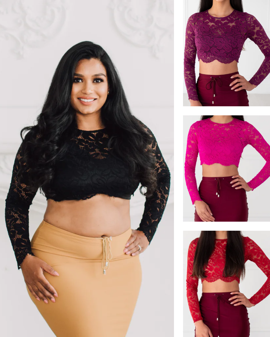 Imperfect Long Sleeve Lace Crop Top