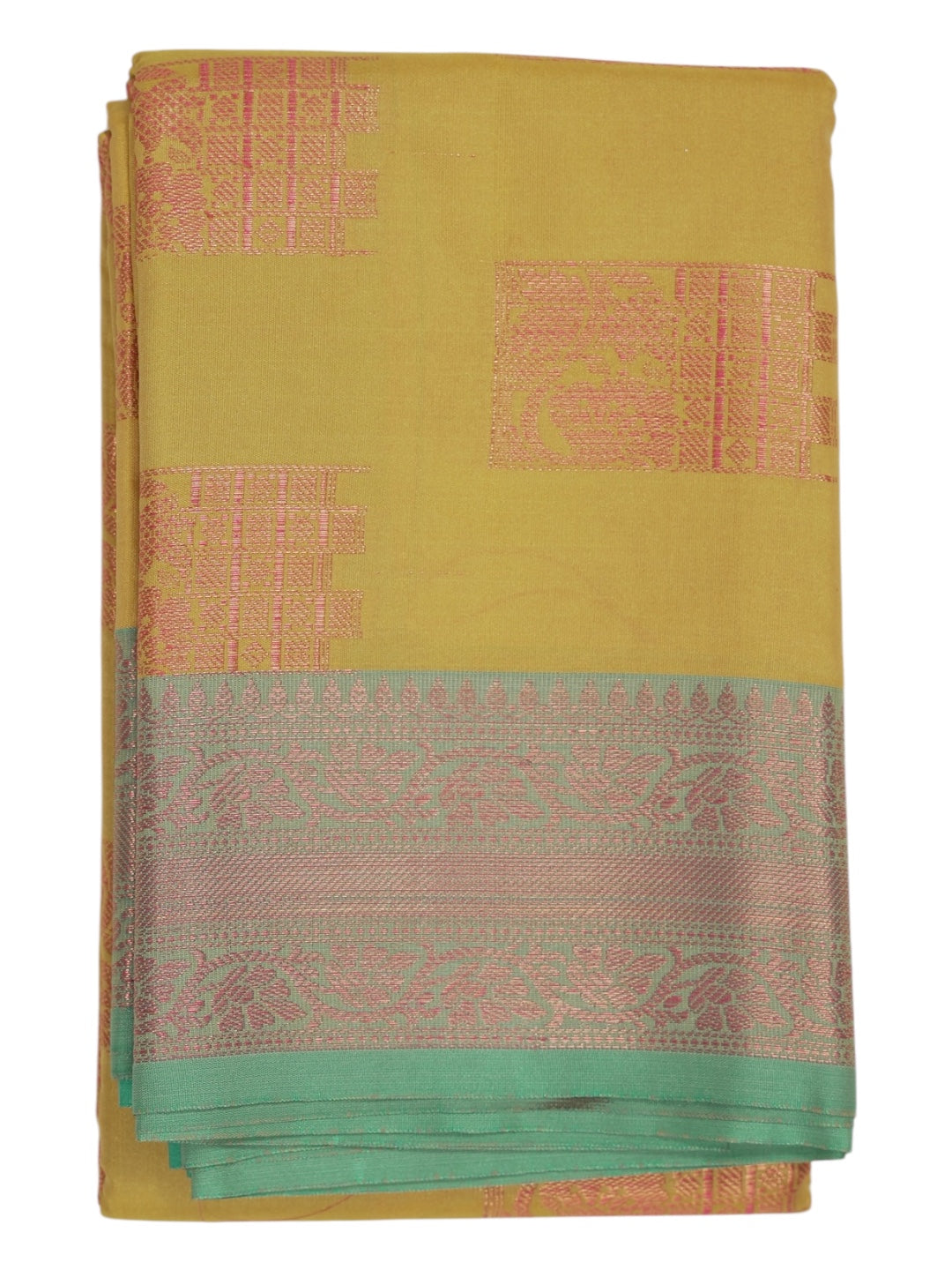 Yellow Green Semi Silk Saree (Ready-To-Ship)