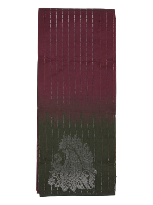 Burgundy & Dark Green Kanchi Cotton Saree (Ready-To-Ship)