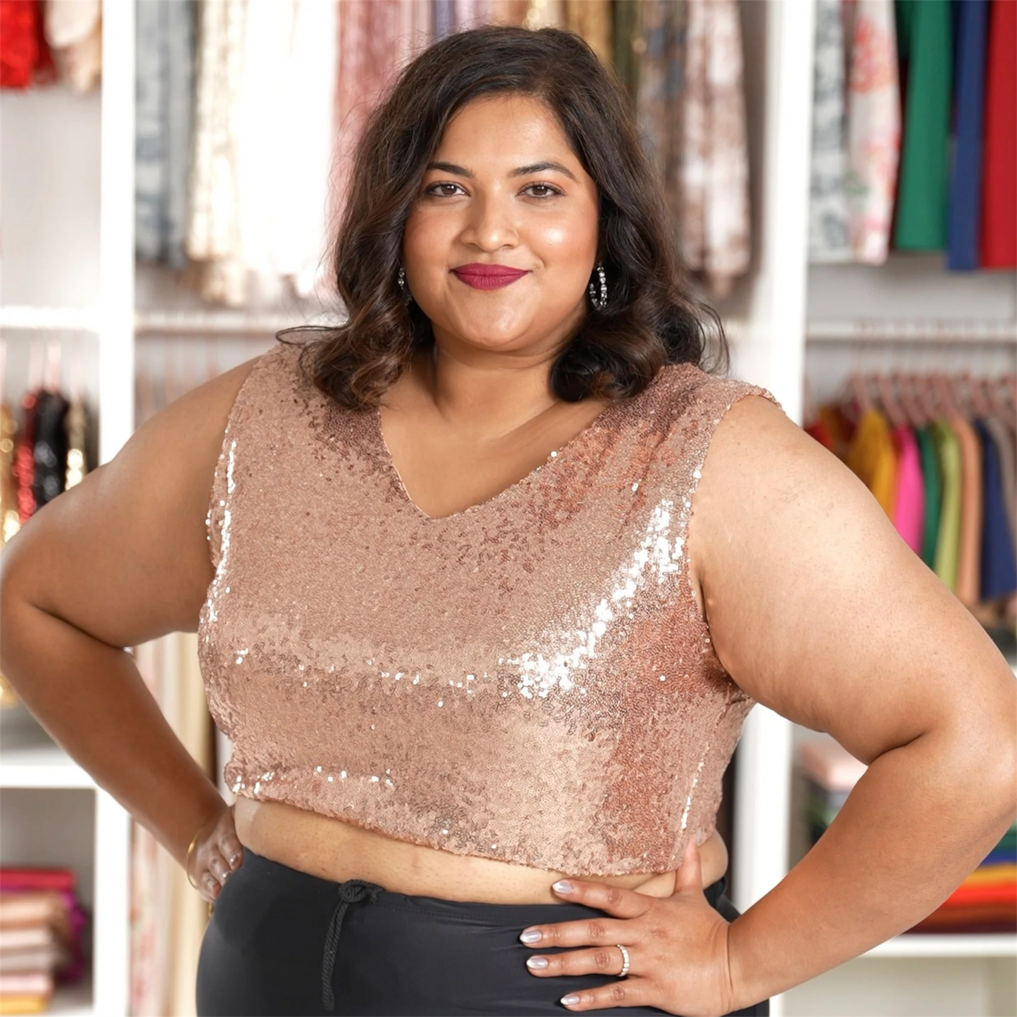 Rose Gold Sleeveless Sequin Crop Top