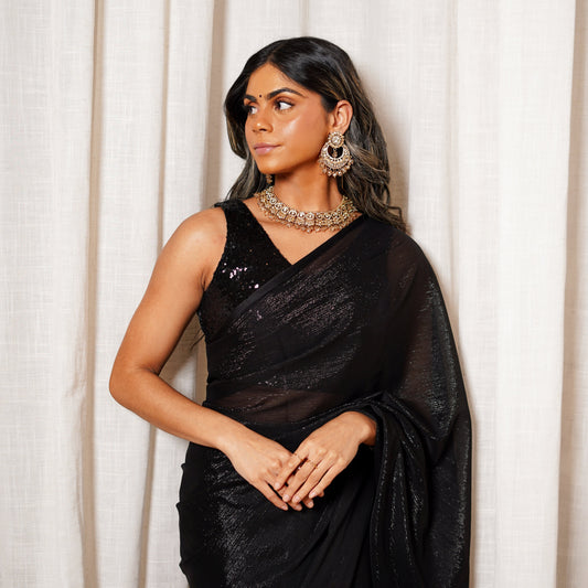 Black Sleeveless Sequin Crop Top