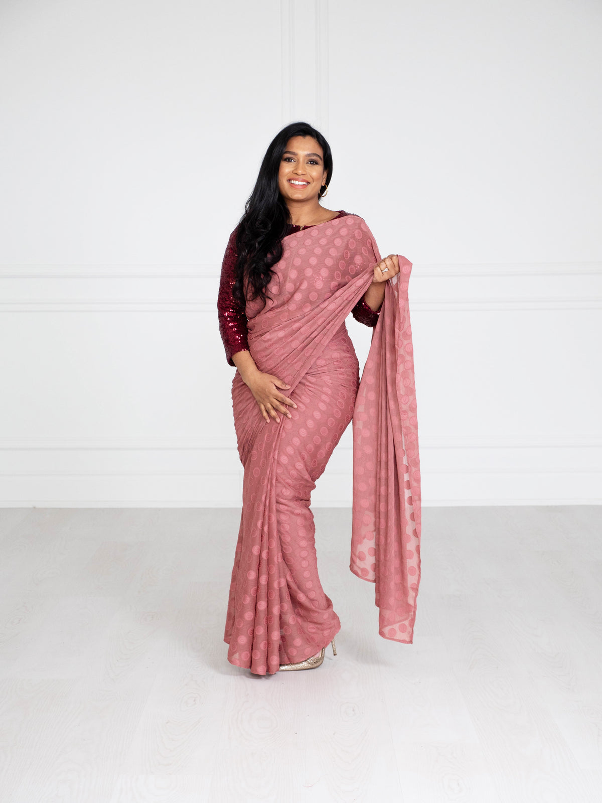 Tia Bhuva new Lilac colored lace saree- never worn. Does not include blouse.