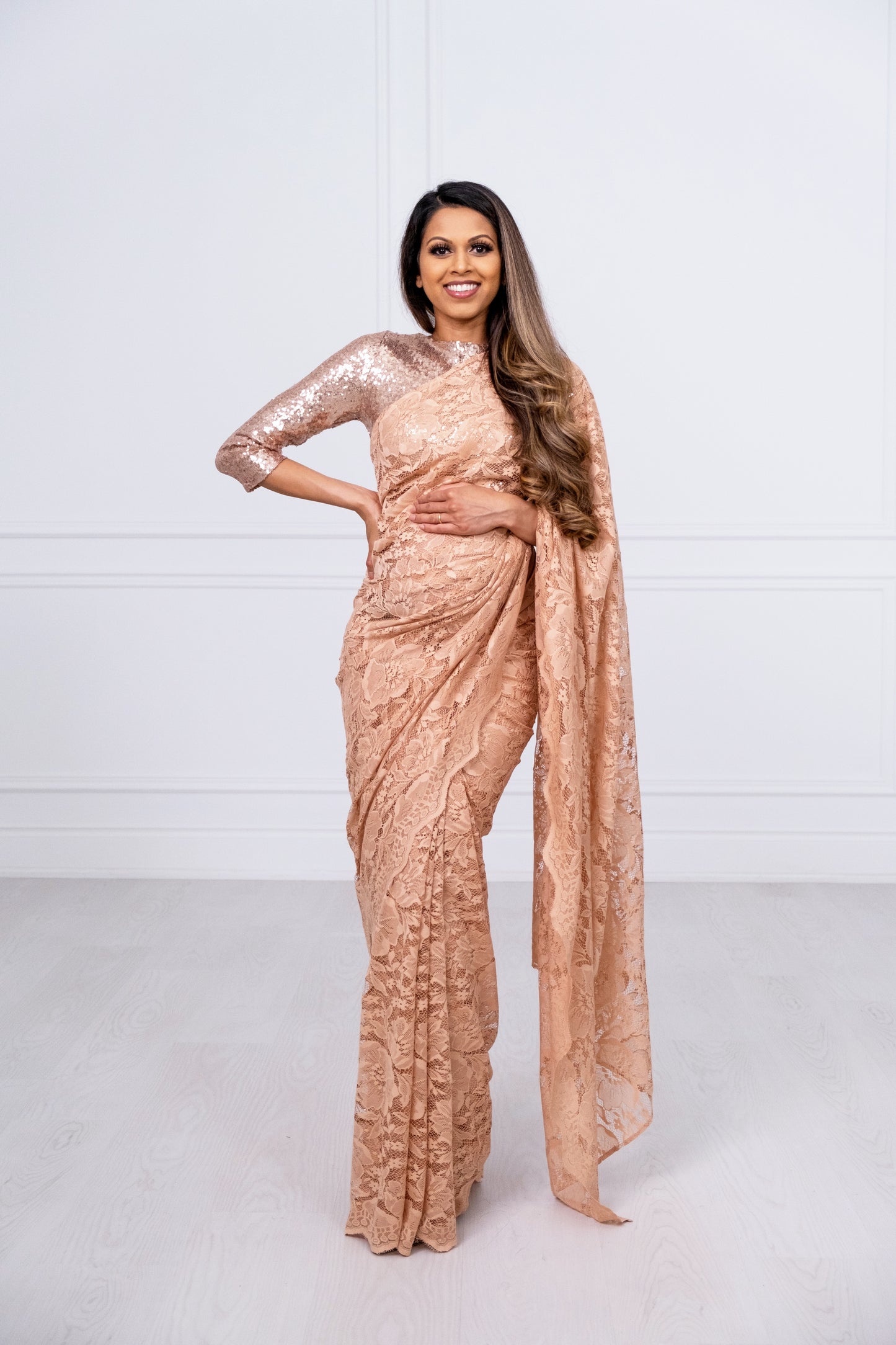 Rose Gold Lace Saree