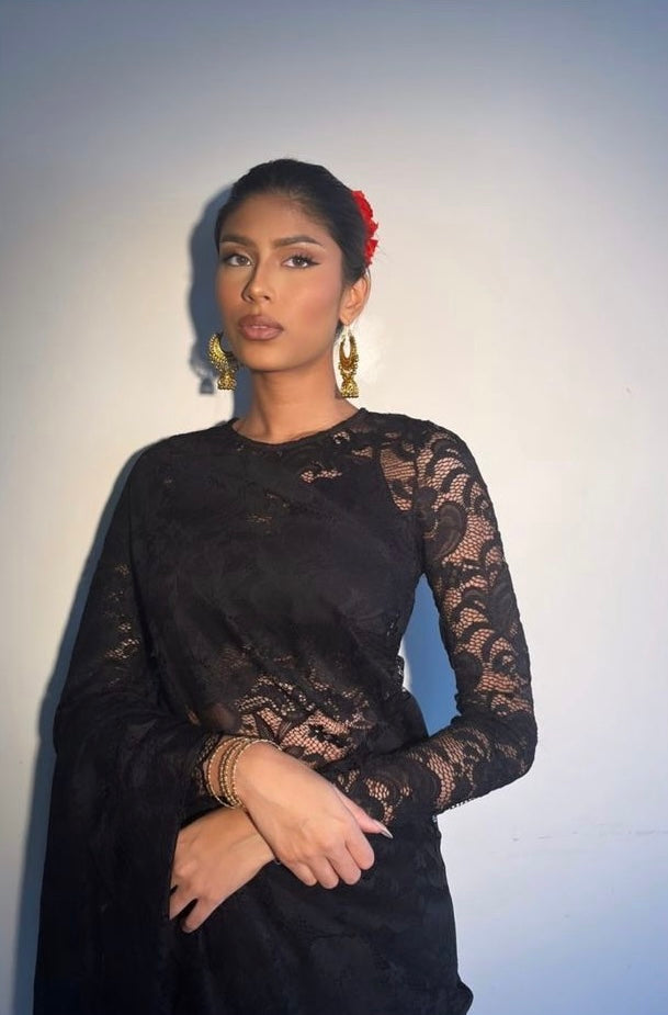 Black Long Sleeve Lace Crop Readymade Saree Blouse Designer