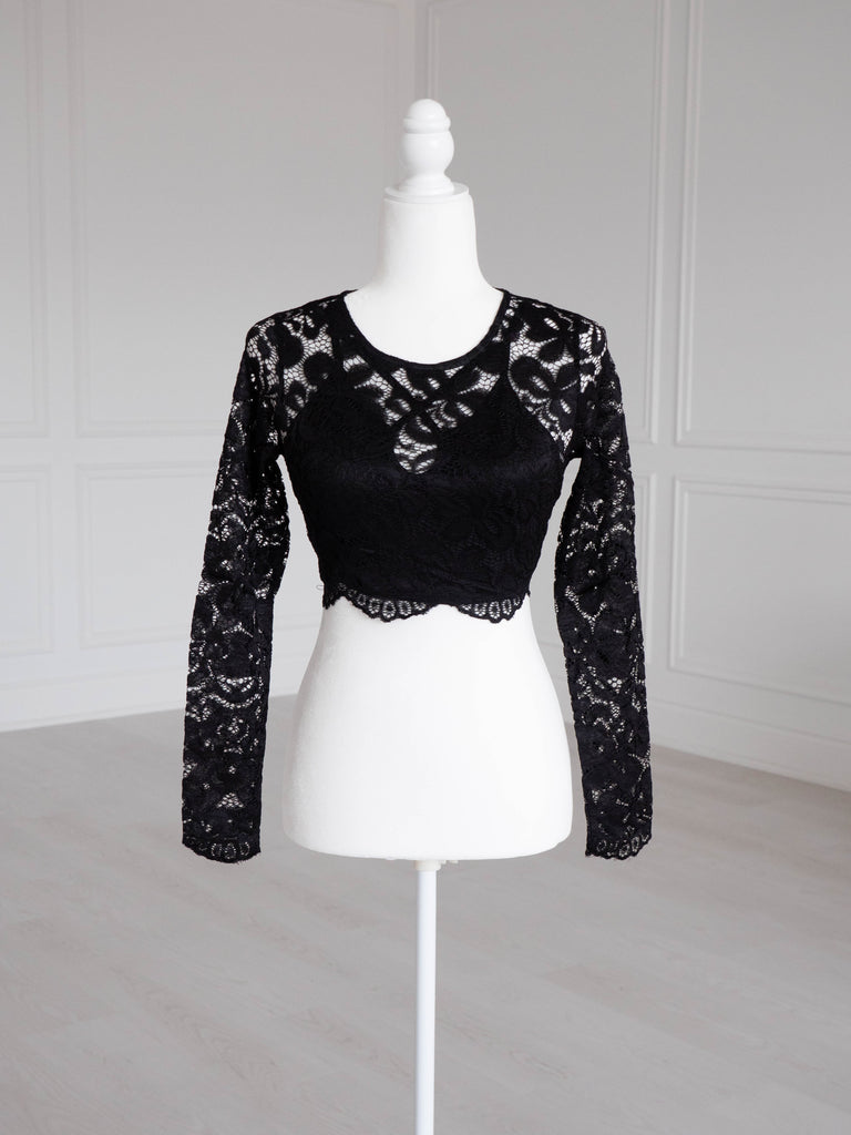 Picture This Black Long Sleeve Lace Top  Lace top long sleeve, Black lace  top long sleeve, Black lace tops