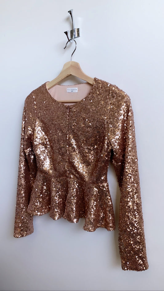 Peplum Sequin Blouse - Long Sleeve